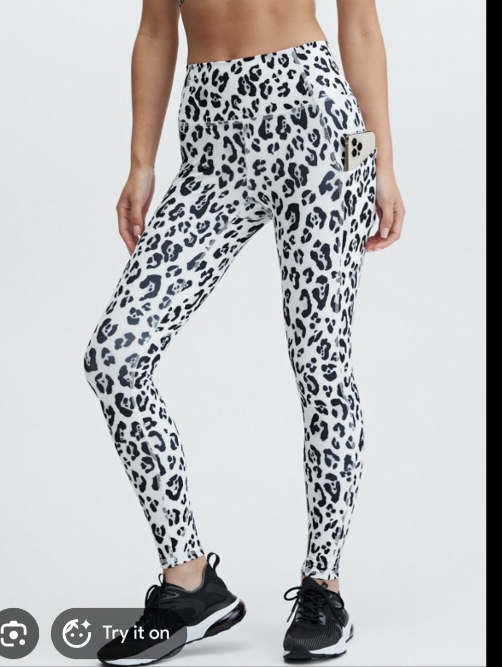 Fabletics Oasis White Leopard Print Leggings - Black Spot Pattern